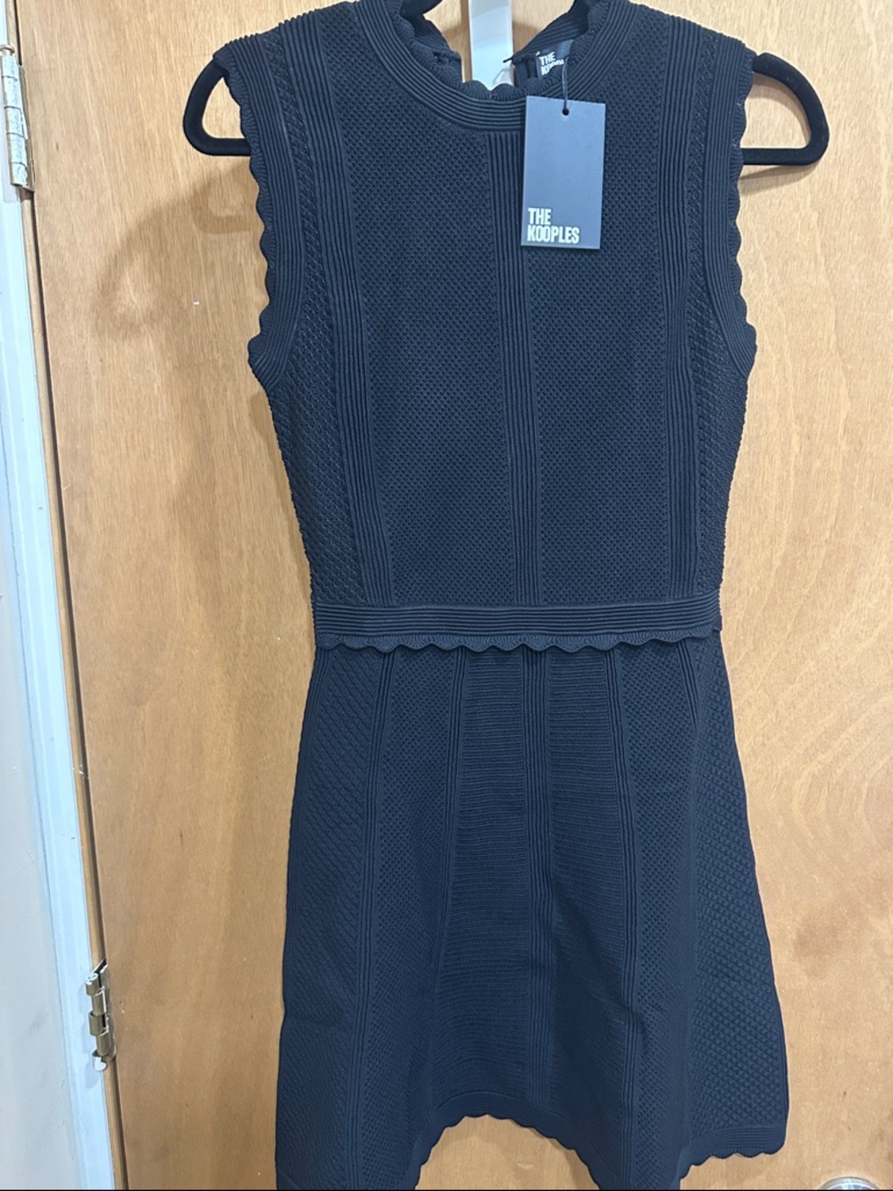 The Kooples Black Sleeveless Scalloped Waist Knit Dress